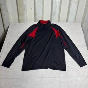 Adidas Mens Track Jacket Black Red Logo Quarter Zip Mock Neck Activewear Size M